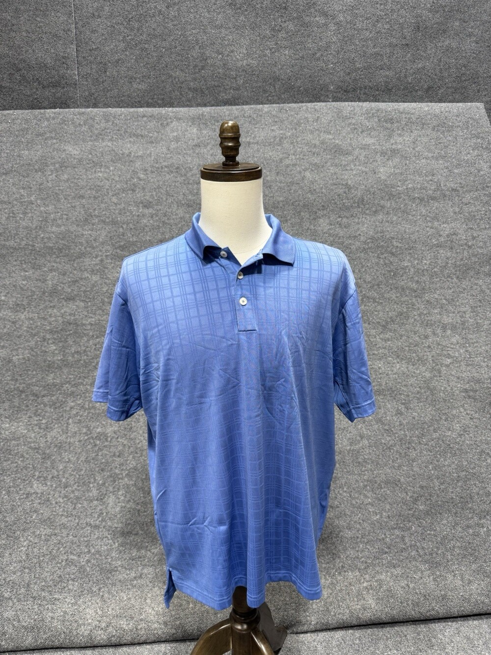 Adidas ClimaCool Men’s Large Blue Plaid Golf Polo Shirt Performance Short Sleeve